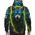 thumbnail image 7 of Pofeuu Fluorescent Wolf Print Mens Casual Hooded Collar Drawstring Hoodies Pullover Sweatshirts Casual Long Sleeve Shirts-Large, 7 of 7