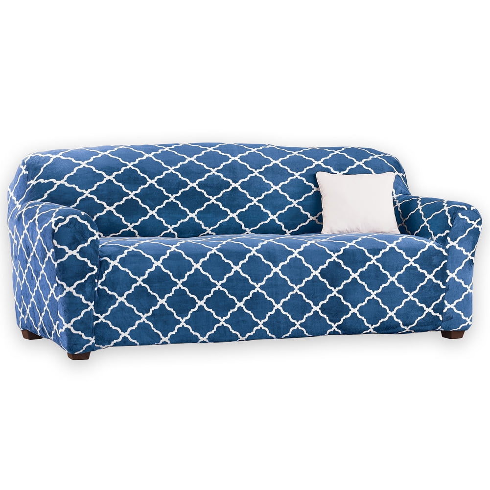 Collections Etc Velvet Plush Slip Cover Navy Sofa, Navy, Sofa