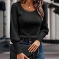 thumbnail image 2 of Puff Sleeve Sweaters for Women Cute Tops Fall Long Sleeve Tops Knit Tops Square Neck Tops Womens Sweaters Dressy Casual Lightweight Sweaters Ribbed Loose Fit Shirts Plus Size Tunic Tops Black 2XL, 2 of 4