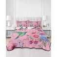 thumbnail image 2 of Quilts Twin Size Bedding Set, Pink Spring Floral Lightweight Quilted Comforter, Watercolor Birds Farmhouse Art Soft Reversible Bedspread Coverlet with Pillow Covers for All Season, 68" x 86", 2 of 7