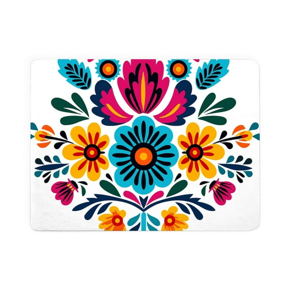CafePress - Colorful Blue Orange Mexican Embroidery Floral - Large Sherpa Fleece Throw Blanket 80" x 60"