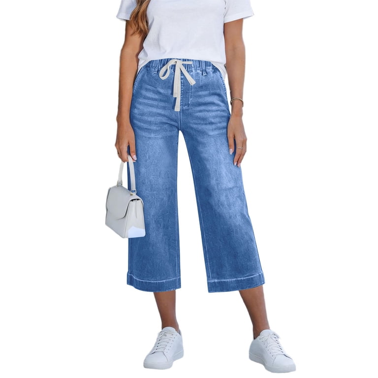 iHPH7 Capris Jeans for Women Trendy Wide Leg Capri Pants High