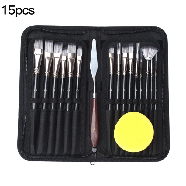 Juego de pinceles de pintura de madera de 15 piezas, bolígrafo con mango de acuarela para niños, herramienta de kit de pintura al óleo Inevent EL5252-00B