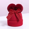 thumbnail image 2 of Povozer Baby Beanie Toddler Winter Hat for Girls Boys Baby Winter Hat With Bow Double Cap Customized Warm Toddler Boys Girls Knit Hats,Size 6-36 Months,Red, 2 of 4