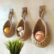 Hanging Basket - Braid Fabric Hanging Fruit Basket for Fresh Produce Storage, Vegetable Keeper for Potato, Onion Garlic, Plant Holder - Handmade Kitchen Pantry Organizer
