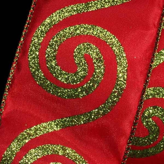 The Ribbon People Red and Green Swirl Taffeta Wired Craft Ribbon 2.5" x 20 Yards