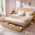thumbnail image 4 of Aitjunz Modern King Size Bed Frame with 50" Tall Headboard and 3 Storage Drawers, Wood Platform Bed with Curved Design, No Box Spring Needed, Natural, 4 of 8
