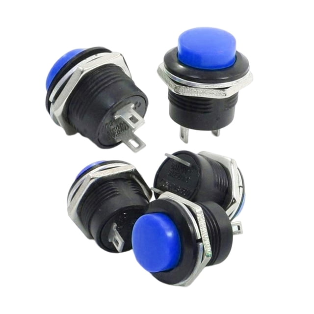 5 piezas interruptor de botón pulsador momentáneo encendido apagado 2 pines 3A AC 250V 16mm botón pulsador Azul kusrkot Interruptor de botón