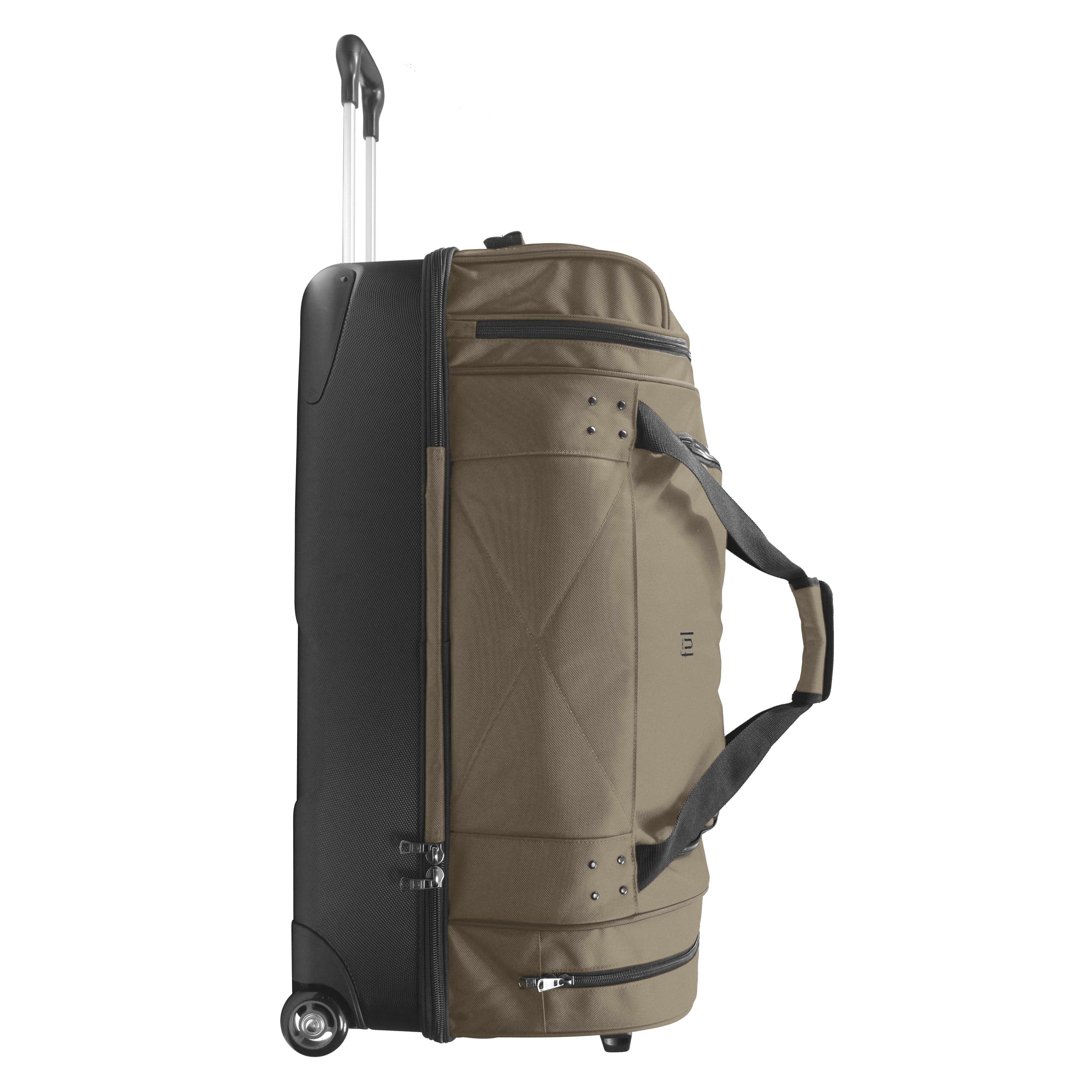 FUL Workhorse 30-Inch Rolling Duffel Bag, Split-Level Travel Luggage with Hardshell Base and Wheels, Khaki