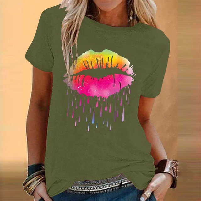 Birdeem Mode Femme Imprimé Col Rond Manches Courtes T-Shirt Blouse Ample Hauts