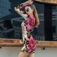 thumbnail image 4 of Lilies Bloom Leopard Print Background Women's Long Sleeve Bodycon Dress Soft Stretchy For Everyday Wear And Special Occasions, 4 of 6