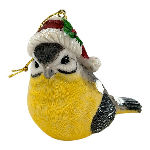 Yellow-Breasted Chat Bird with Santa Hat Christmas Ornament 2.5 Inch