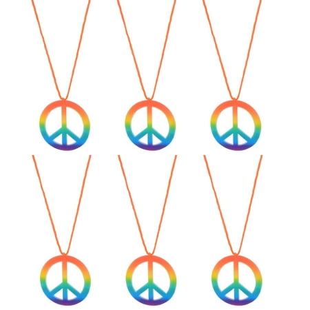 6 Pcs Rainbow Peace Sign Pedant Necklace Set Hippie Accessories for Women Men;6 Pcs Rainbow Peace Sign Pedant Necklace Set Hippie Accessories for Unisex