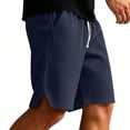 thumbnail image 2 of TKKCS Mens Waffle Knit Casual Shorts- Breathable Loose Fit Elastic Wasit Drawstring Split Hem Summer Daily Wear Lounge Shorts Navy Size L, 2 of 7