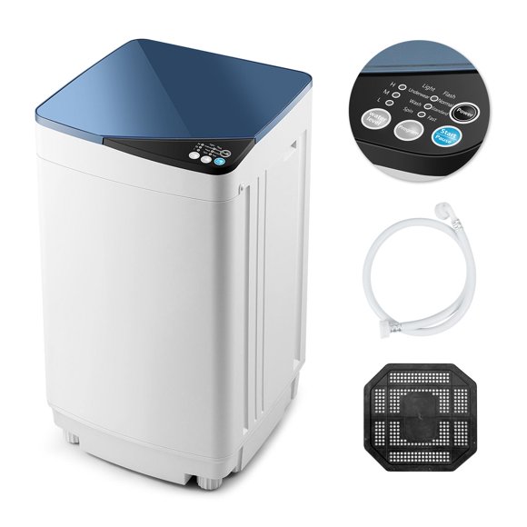 Giantex Full-Automatic Washing Machine, 7.7lbs Capacity Washer and Spinner Combo w/Built-in Barrel Light, Drain Pump & Long Hose, Compact Laundry Washer for Small Spac/RV/Dorm (Blue)