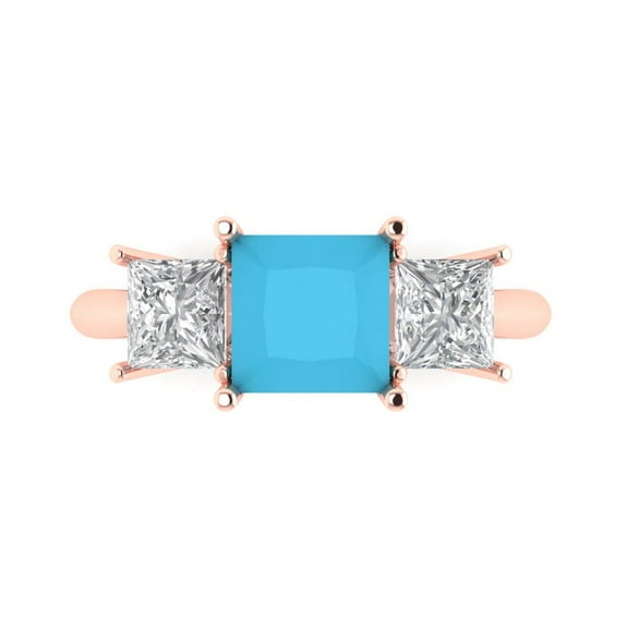 Three-Stone Engagement Ring for Women - 2.5ct Simulated Turquoise in 14K Rose Gold Promise Ring