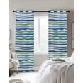 thumbnail image 2 of Green Blue Stripes Blackout Curtains 90 Inch Length 2 Panels Set for Living Room Bedroom, Ocean Waves Abstract Modern Art Privacy Window Treatment Thermal Insulated Black Out Drapes 52"x90", 2 of 8