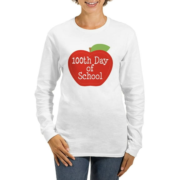 CafePress - 100Th Day Of School Red Apple Women's Long Sleeve - Women's Long Sleeve Graphic Casual T-Shirt