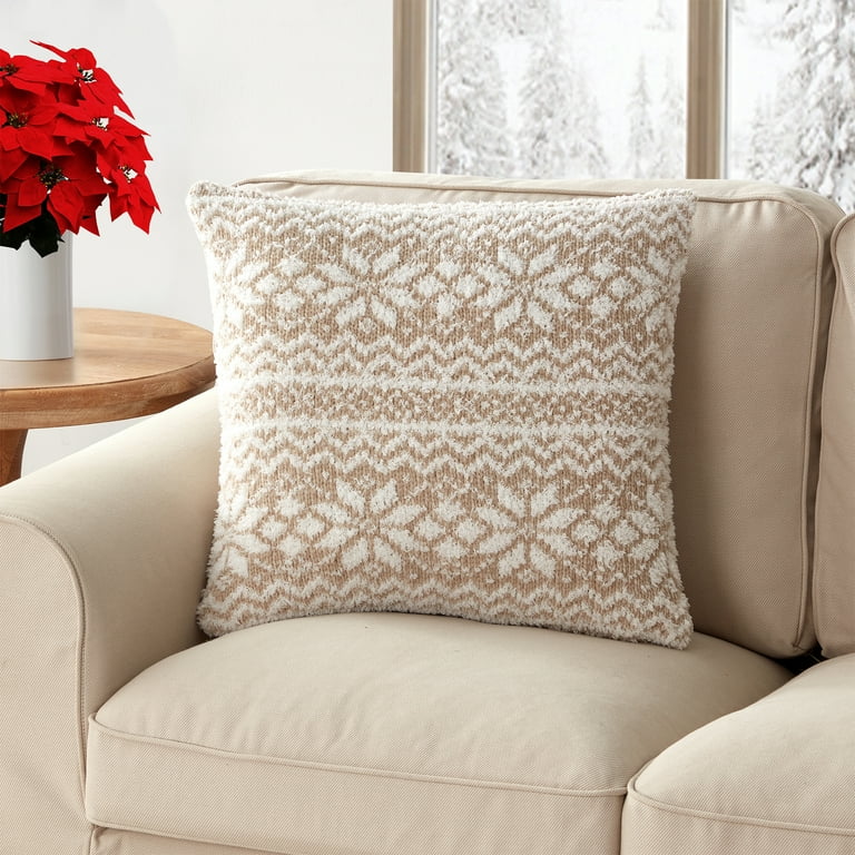 My Texas House Aspen Chenille Snowflake Square Decorative Pillow
