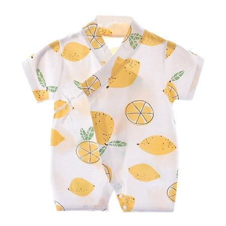 

HEMOTON 1Pc Baby Summer One-piece Jumpsuit Lovely Cartoon Infant Short Sleeve Yellow