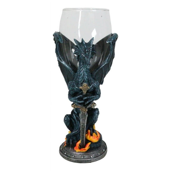 Fantasy Netherworld Fire Dragon Excalibur Blade Sword Glass Wine Goblet Chalice