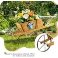 thumbnail image 6 of RONG-3 Wooden Wagon Planter, Small Flower Plant Pot w/Triangular Metal Support, 2 Energy-Saving Handles, Movable Wheel, Wood Wheelbarrow Cart Planter for Garden Backyard Holiday,Walnut, 6 of 7