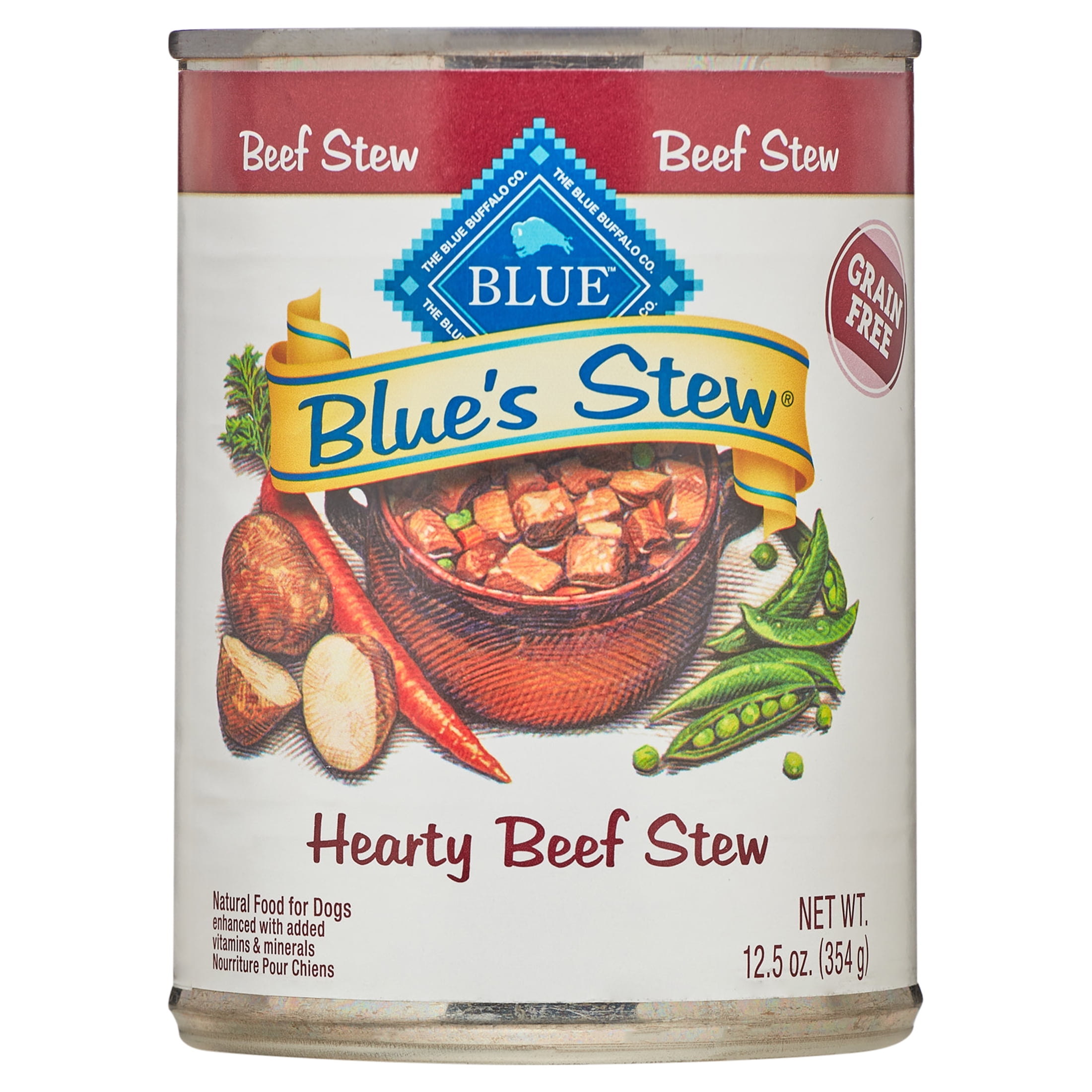Blue Buffalo Blue's Stew Beef In Gravy Wet Dog Food for Adult Dogs, Grain-Free, 12.5 oz. Can