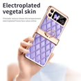 thumbnail image 4 of MonsDirect for 6.7 inch Samsung Galaxy Z Flip 3 5G 2021 Case, Hinge Protection Plating Frame Hard PC Shell PU Leather Cover Durable Shockproof with Finger Ring Stand Holder for Galaxy Z Flip 3, Purple, 4 of 7