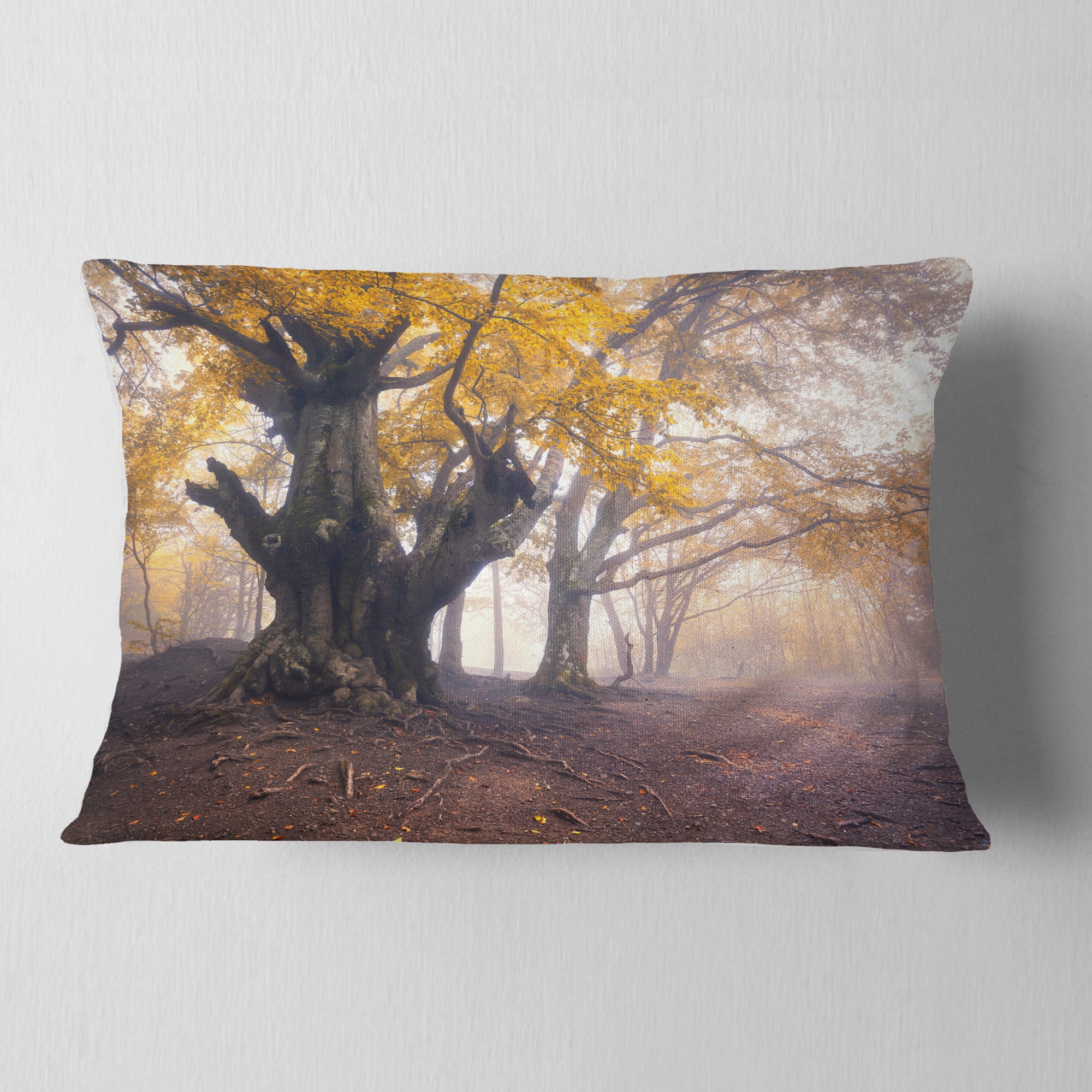 Designart Dark Tree with Yellow Leaves - Landscape Photography Throw Pillow - 12x20