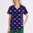 thumbnail image 4 of Womens Valentine's Day Scrub Tops Short Sleeve V Neck Love-Hearted Print Plus Size Nursing Uniforms Shirts with Pockets 2025 Dark Blue L, 4 of 4