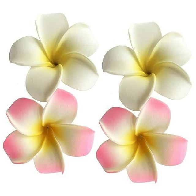 4 Piezas Blanco y Rosa Frangipani Hawaiano Plumeria Cabeza de Espuma Flor Fiesta Playa Pinza para el Cabello Pinzas para el Cabello Pasadores Clips y Pasadores (7 cm)