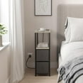 thumbnail image 5 of Small Narrow LED End Table with Charging Station, Side Table Outlets, Nightstand with 2 Cloth Drawers, Set of 2, Couch Table, for Living Room, Bedroom, Bedside, Greige, 5 of 15