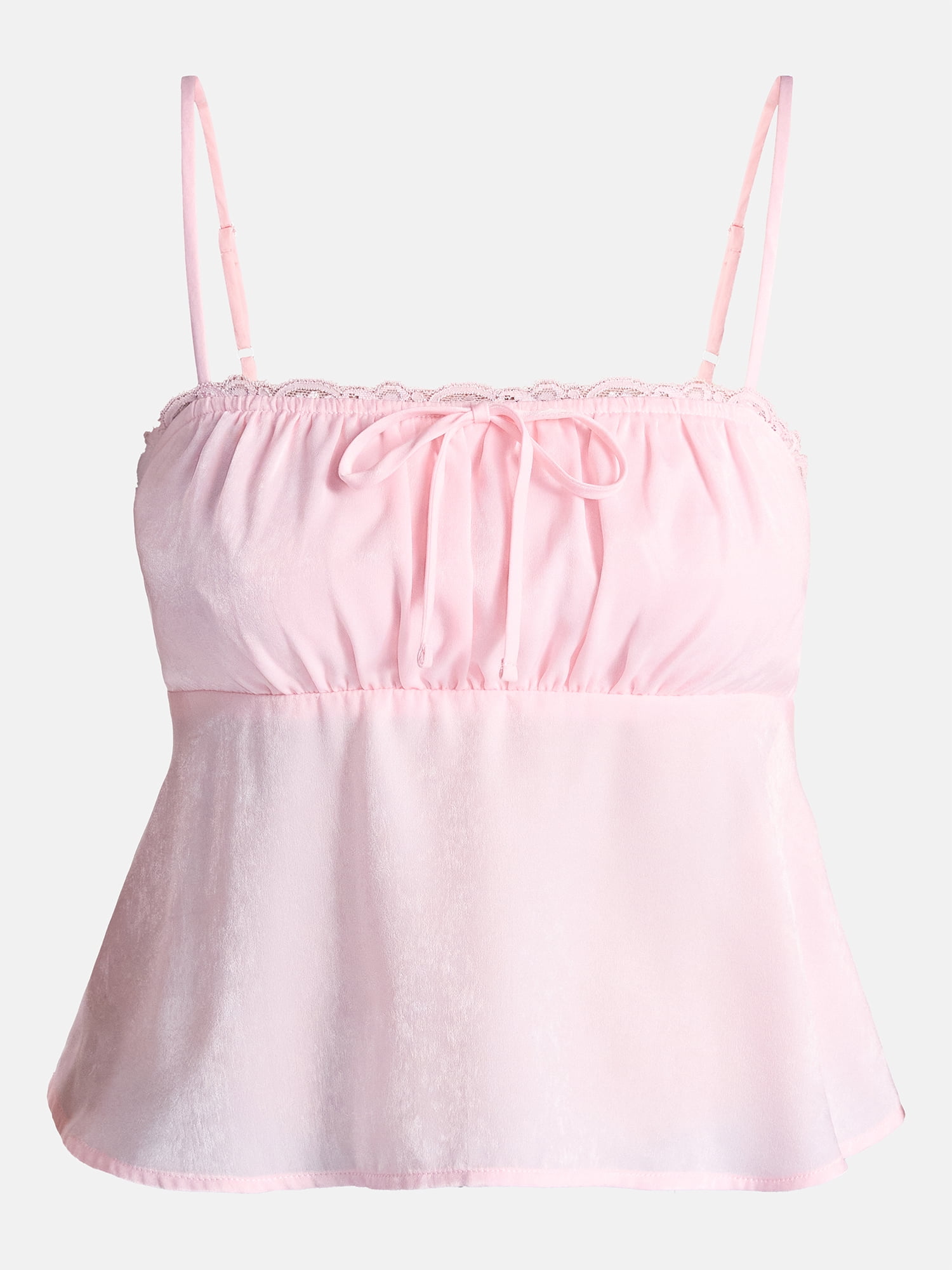 No Boundaries Satin Cami with Lace Trim and Tie, Women's
