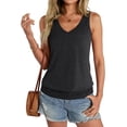 thumbnail image 3 of Womens Banded Bottom V Neck Tank Tops Sleeveless Shirts Casual Loose Fit Clothes 2025 Summer black XL, 3 of 8