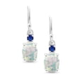 thumbnail image 2 of Gem Stone King 10K White Gold White Opal and Blue Created Sapphire Dangle Earrings for Women (2.26 Cttw, Gemstone Birthstone, Oval 8x6mm), 2 of 5