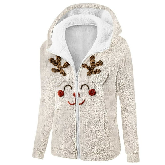 Womens Coats Christmas Printed Hooded Long Sleeved Loose Oversized Casual Sweatshirt,Coats for Women Multicolor S