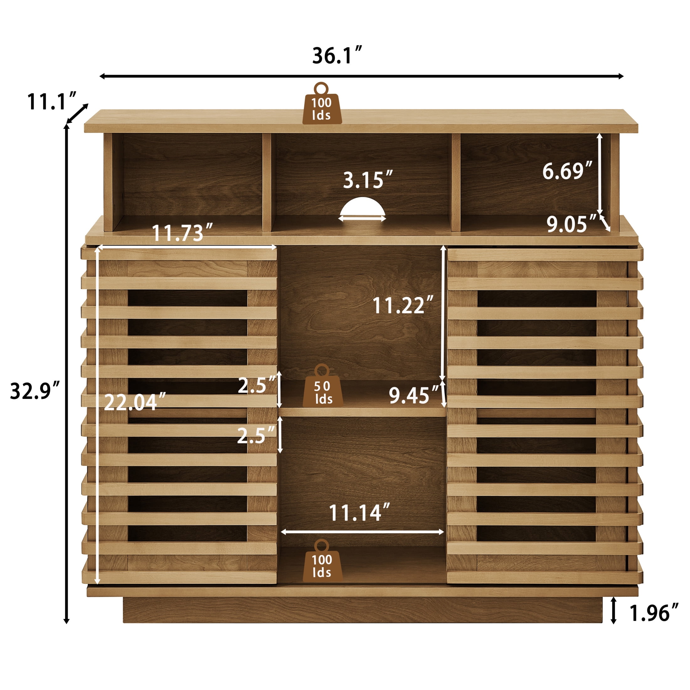 GDF Studio 36.1" Farmhouse Sideboard Buffet Cabinet with Sliding Doors, Adjustable Shelf, Natural
