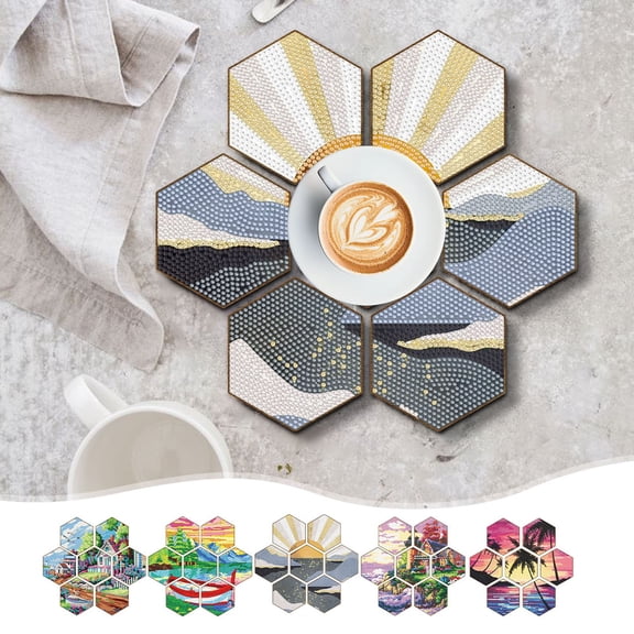 Diamond Painting Coasters Set • Wooden Placemats DIY Kit | Handcrafted Heat-Resistant Table Mats • Datura Motif, Craft Diamond Stickers, 7-Piece Arts & Crafts Gift