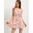 thumbnail image 3 of INSPIRE CHIC Robe Ceinturée à Fleurs pour Femme, Col en V Croisé, Manches Pétales, 3 of 6
