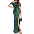 thumbnail image 1 of Gibobby Vestidos largos para fiestas elegantes Vestido de noche elástico con lentejuelas y abertura en el hombro inclinado sexy para mujer(Verde,G), 1 of 5