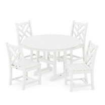 POLYWOOD Chippendale 5-Piece Round Side Chair Dining Set in White