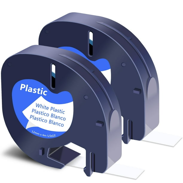 GREENCYCLE 2PK 12mm 4m Black on White Plastic Label Tape Compatible for  Dymo 91331 91201 91221 59422 S0721660 LetraTag Printer