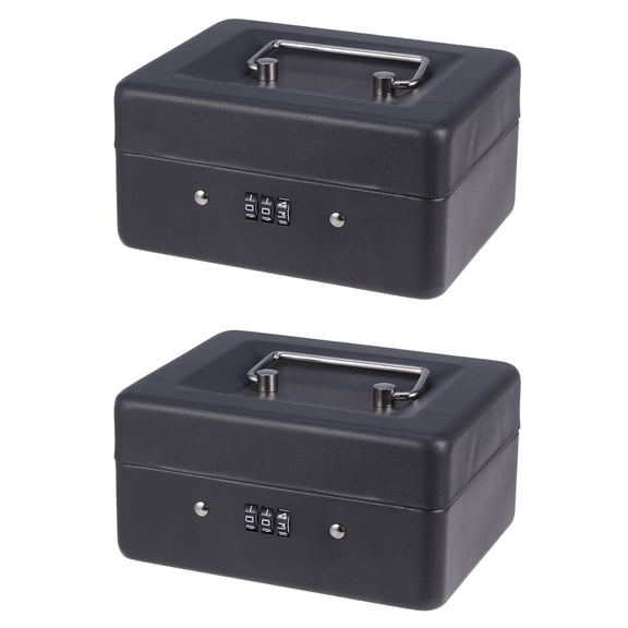 MLINS 2pcs Cash Box with Combination Lock Thicken Cash Box Safety Box Cashier Box (Size S, Black)