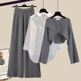 thumbnail image 1 of Traje de moda de otoño, estilo Hong Kong, suéter, camisa, pantalones anchos, celebridad de Internet, tres piezas, invierno, 1 of 6