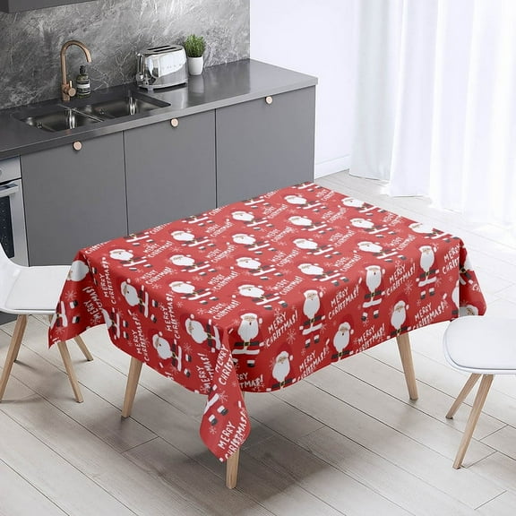 XAJAT 52‘‘x52'' Merry Christmas Red Rectangle Tablecloth, Cotton Linen Table Covers with Santa Pattern