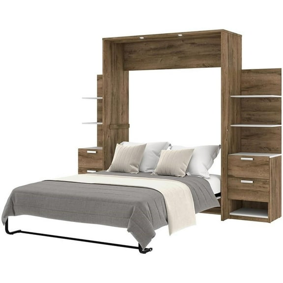 Atlin Designs Modern Wood Queen Murphy Bed w/ Nightstands in Rustic Brown/White