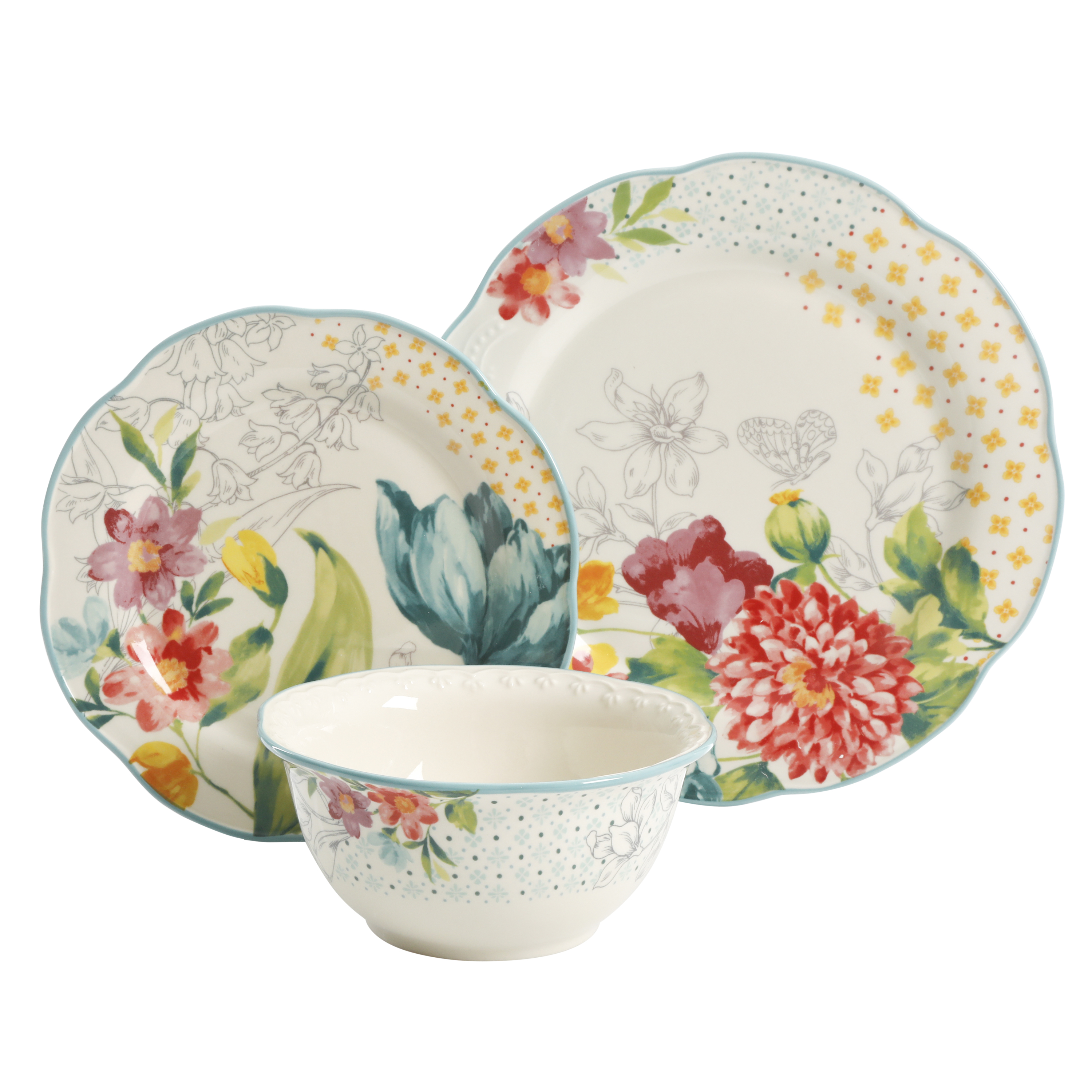The Pioneer Woman Blooming Bouquet White Ceramic 12-Piece Dinnerware Set - image 3 of 7