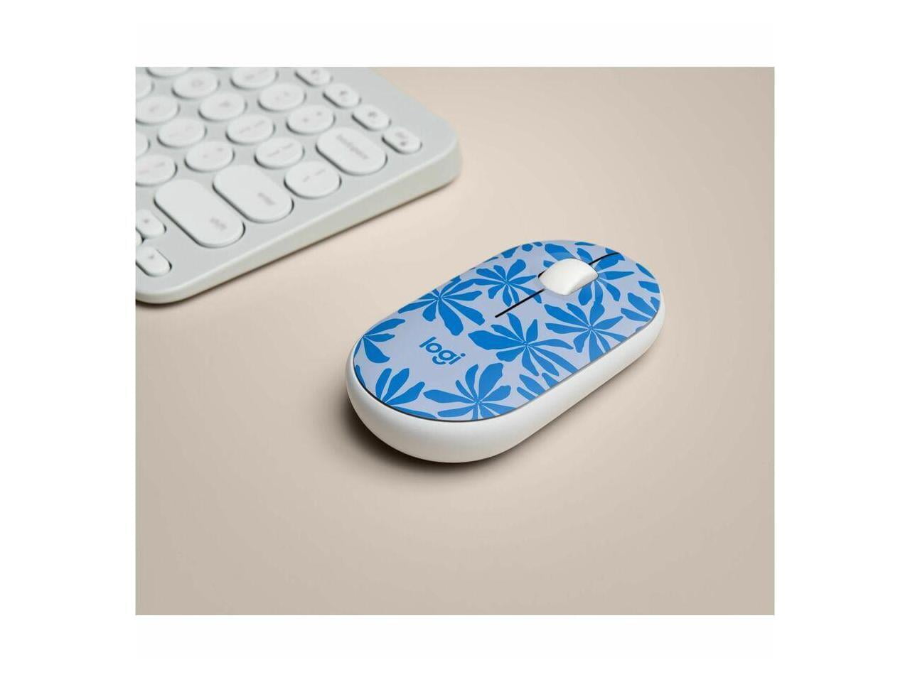 Logitech M340 Wireless Mouse with Limited Edition Prints  USB Receiver and Silent Clicks  Portable Wireless Mouse for Laptop  PC  Windows  Chrome  Surface - Blue Floral