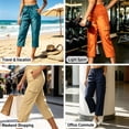 thumbnail image 3 of Women's Casual Solid Color High Waist Wide Leg Cargo Pants, Soft Cotton Blend Trousers, Loose Fit with Tummy Control, Lightweight Quick-Dry Straight Leg Pants | TruBelle,Dark Blue XL, 3 of 9