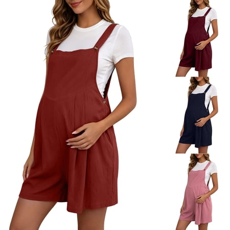 Loopsun Women Maternity Pants Solid Adjustable Waist Jumpsuit Style Overall Shorts Fashion Maternity Outfit